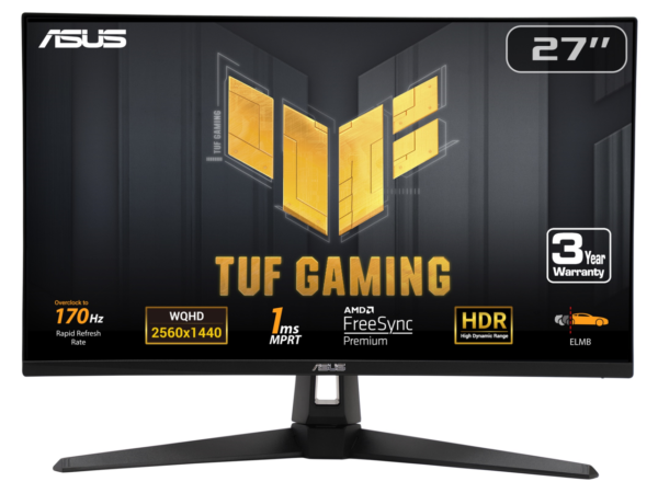 ASUS 27" 170Hz WQHD (2560 x 1440) Gaming Monitor 1ms Freesync Premium™– Overclock to Extreme Low Motion Blur™, Shadow Boost, HDR, DisplayWidget Lite TUF Gaming VG27AQA1A (above 144Hz)