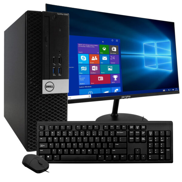 Refurbished Dell OptiPlex 3040 PC Bundle | New 24 inch Computer Monitor, Keyboard, Mouse | Intel Core i5 (6th Gen), Windows 10, WiFi