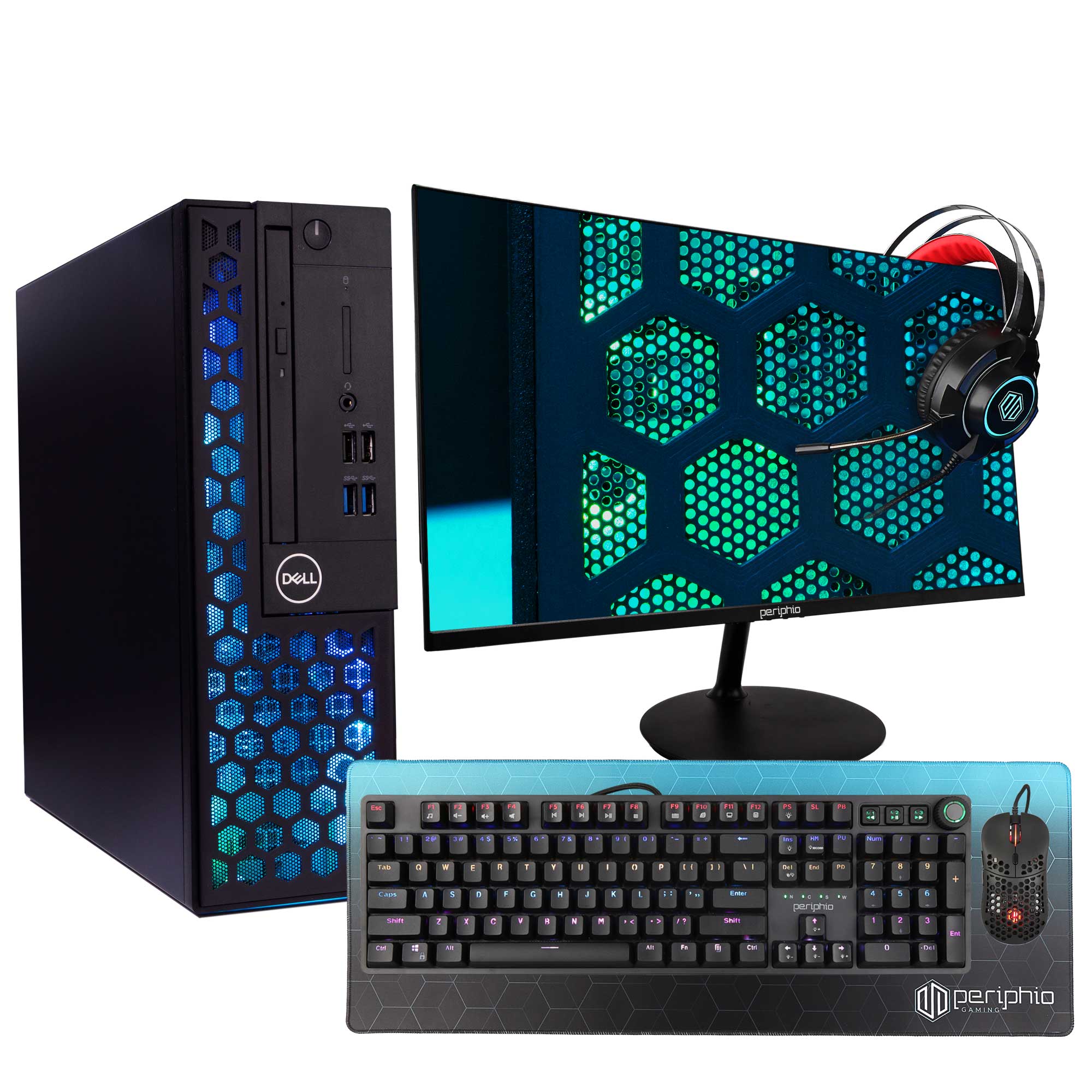 Refurbished BlairTech Custom Dell RGB Gaming Bundle | Intel i5 + NVIDIA GeForce GT1030 | 16GB DDR4 RAM | 1TB SSD | WiFi 6 & Bluetooth | New 24" Monitor | Periphio RGB Keyboard, Mouse & Headset